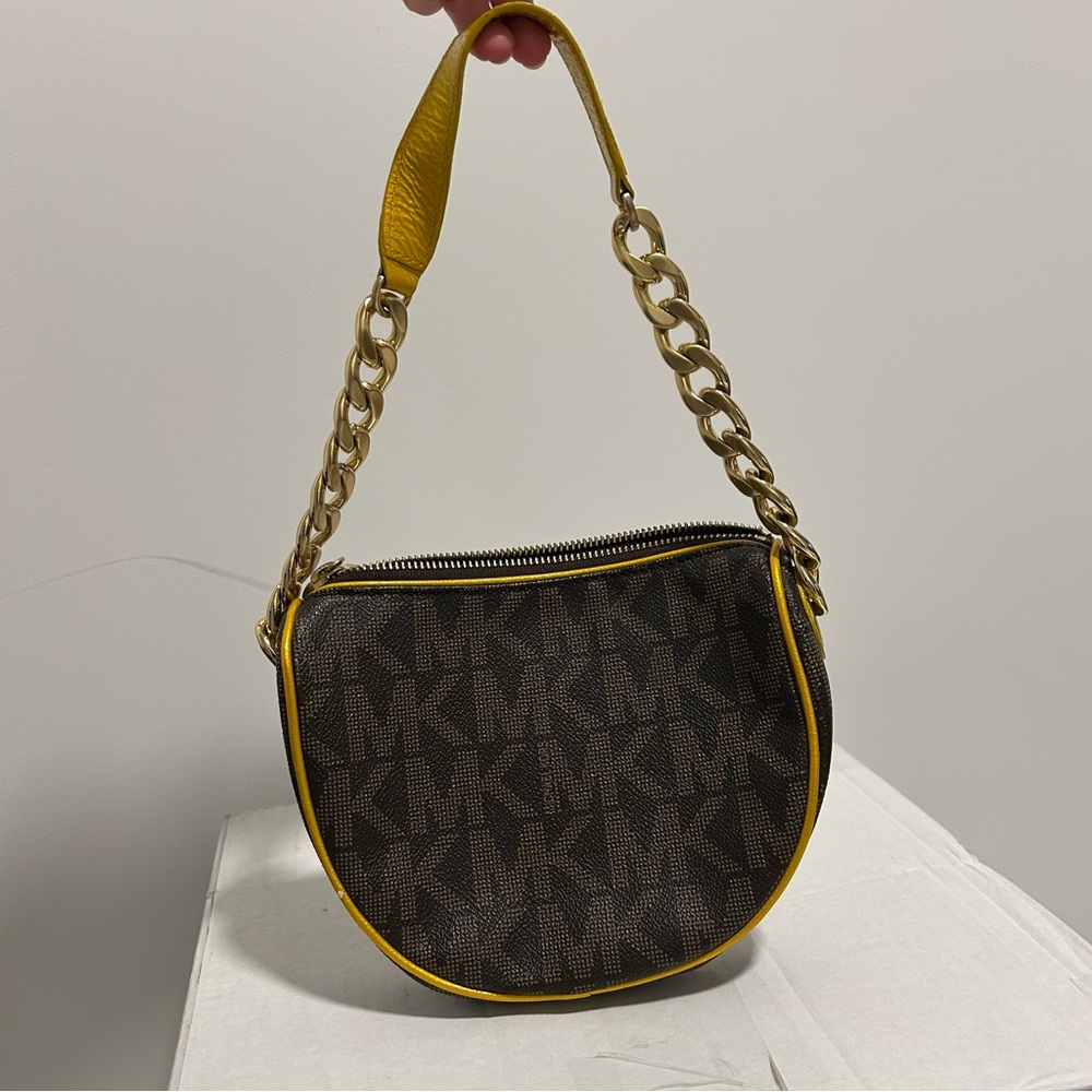 Michael Kors Mini Brown Hand Bag with Yellow Accents